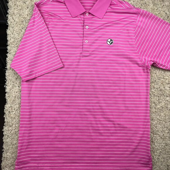 Fennec Pink Striped Polo Stretch Shirt Large Athletic Golfing Golf Club Logo - Picture 4 of 7